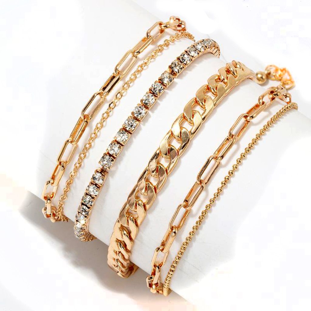 Four Gold Strands Ankle Bracelets.
